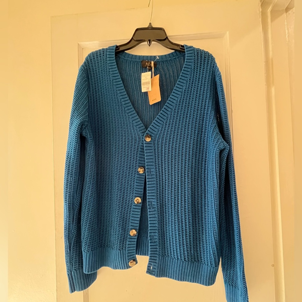 A.P.C. Royal blue chunky knit cardigan size large New NWT from Barney’s